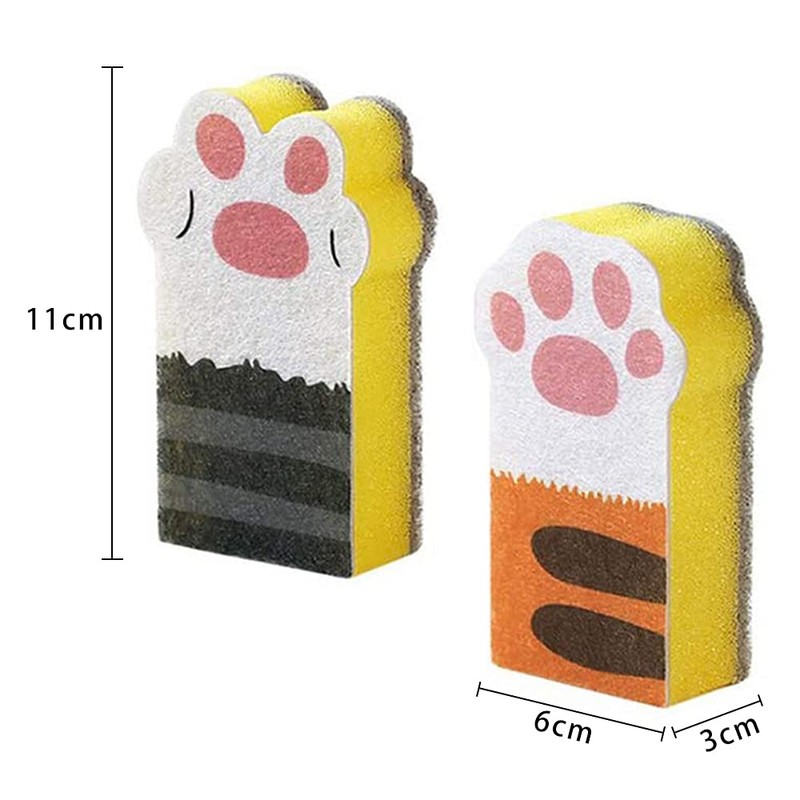 3 Pcs Sponge Brush Cat Claw-Shaped Cleaning Sponge Block Thickening