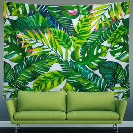 Heopapin Tapestry Palm Tapestry Palm Tree Leaves Wall Tapestry Watercolor Leaf Print Tapestry Green Tropical Leaves Wall Hanging Banana Leaves Tapestry for Living Room Bedroom Dorm Decor