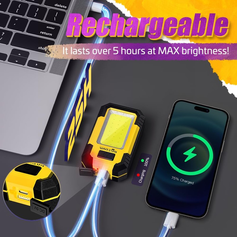 WARSUN Rechargeable Work Light LED Magnetic Mechanic Light Portable Worklight