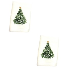Baluue 2pcs Christmas Facial Towels Christmas Tea Towels Cotton Face Cleaning Xmas Tree Embroidery Home Decor