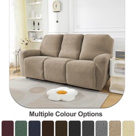 Recliner Sofa Covers 3 Seater, Stretch Recliner Couch Cover for Reclining Couch Recliner Sofa Slipcovers with Storage Pockets Soft Reclining Couch Covers 3 Seater for Kids, Pet, Khaki