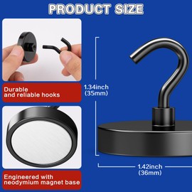 Junarter 6 Pack Black Strong Magnetic Hooks,150lb+ Magnetic Kooks Heavy Duty for Cruise Cabins, Heavy Duty Magnets with Hooks for Cruise Ship Walls,Hanging,Grill,Tool,Kitchen