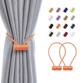 Pretty Jolly 2 Pack Magnetic Curtain Tiebacks 16 Inch Modern Handmade Weave Rope Curtain Holdbacks Convenient Decorative Curtain Drape Tie Backs for Home and Office Window Drapery (Orange)