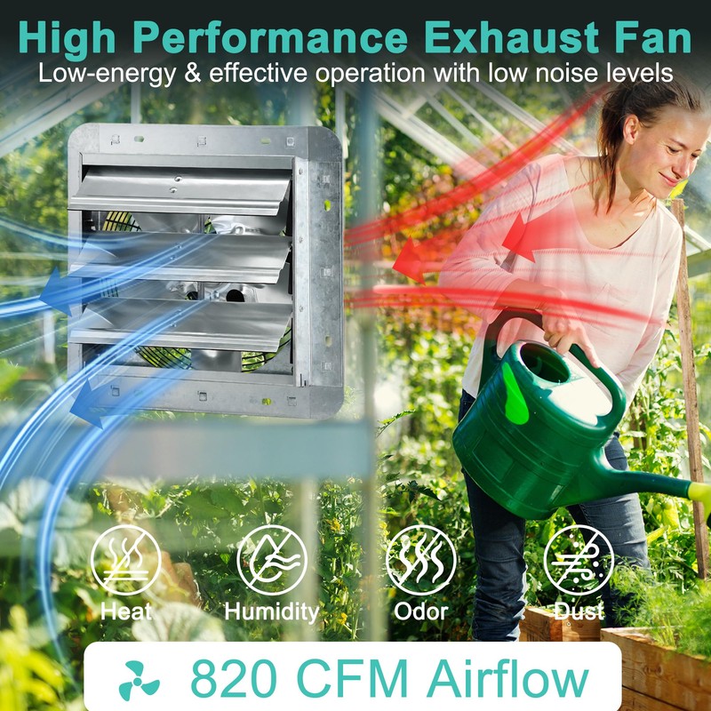 Hipoilk 10 Inch Shutter Exhaust Fan with Thermostat and Speed