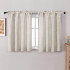 Chyhomenyc Curtains 45 Inch Length 2 Panels, Light Filtering Faux Linen Textured Short Curtains, Soft Airy Window Treatment Rod Pocket Curtain for Living Room Bedroom, 30Wx45L Inch, Linen Color