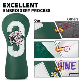 Golf Headcovers Golf Club Head Covers Advanced Embroidery Cherry Blossom Leather Driver Fairway(FW) Wood Hybrid(UT) with Number Tags Protects Against Scratches and Damage