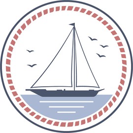 Cool Vintage Nautical Maritime Cartoon Art Logo Icon Vinyl Decal Sticker (4" Tall, Sailboat)