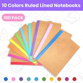 100 Pack A5 Notebooks Bulk, 8.3 x 5.5 inch Ruled Lined Kraft Composition Notebooks Bulk 10 Color Soft Cover Travel Journals for Students Classroom Office (Colourful,60 Pages 30 Sheets) (100, 10 Color)