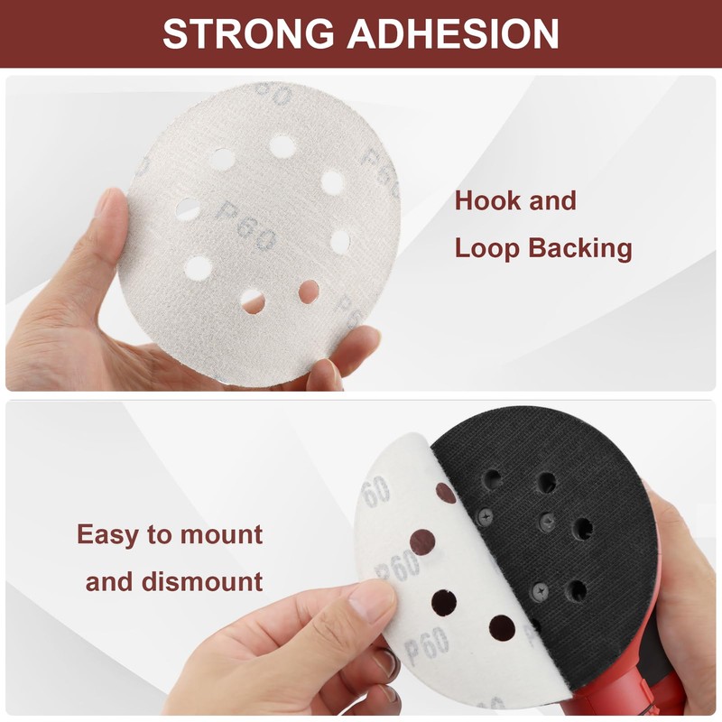 100 PCS 5 Inch Sandpape 220 Grit, 8 Hole Sanding