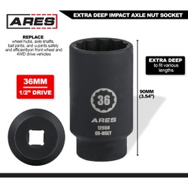 ARES 36mm Axle Nut Socket - 12 Point Impact Socket - 1/2-Inch Drive for Axle Shaft Nuts