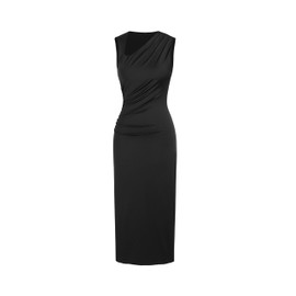 CIDER Women's Cocktail Dress Asymmetrical Neck Ruched Formal Dresses Bodycon Long Maxi Wedding Guest Dresses for Summer Black