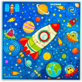 QUOKKA Wooden Rocket Puzzles for Kids Ages 3-5 - 28 Pieces Toddlers Kids Puzzles Ages 4-8 Year Olds - Wood Rocket Toys for Children 6-8 yo