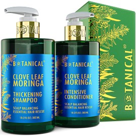 Botanical Hair Growth Thickening Shampoo and Anti-Thinning Conditioner “Scalp Balancing” Clove Leaf & Moringa Shampoo for Hair Loss, Thickening Products For Women & Men (Pack of 2)