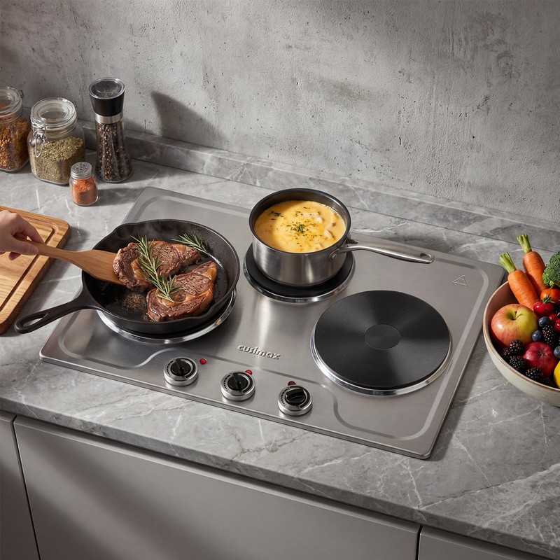 CUSIMAX Electric Hot Plate for Cooking,1800W Triple Burner Portable Electric
