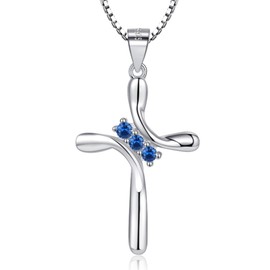 EVERU S925 Sterling Silver Cross Necklace for Women Birthstone Necklace Dark Blue-September-Sapphire Cubic Zirconia 18K White Gold Plated Cross Jewelry Ideal Gift for Women