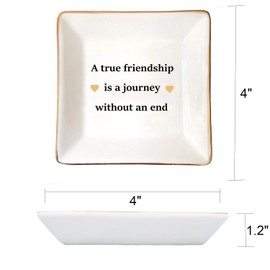Friend Gifts for Women, Ceramic Jewelry Dish Tray, Ring, Bracelet Organizer, Birthday, Graduation,Thanksgiving and Christmas Gift for Sister and Friends(Friendship-without an end)