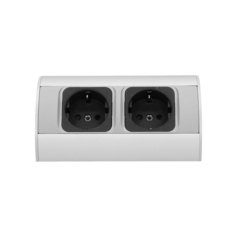 Miratic Corner Socket 2 x 2P+Z, Silver without Schuko