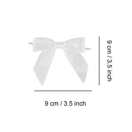 50 Pcs Twist Tie Bows Satin Ribbon Bows 3.5 inch DIY Twist Bow for Wedding Brithday Christmas Party Treat Bags Gift Wrapping Decoration (White)