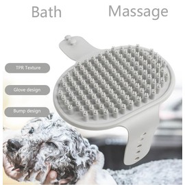 Pet Grooming Brush, 2 - Pack TPR Pet Bath & Massage Brush with Adjustable Strap Handle for Dogs and Cats (Blue + Gray)