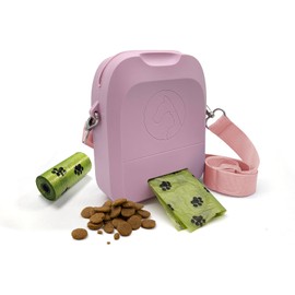 Shelinc Silicone Dog Treat Pouch for Training with Poop Bag Dispenser, Zipper Closure and Shoulder Strap Design,Dog Treat Bag, Puppy Training Walking(pink)