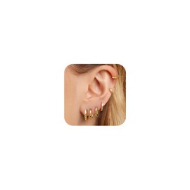 1 Pair Small Gold Huggie Hoop Earrings Set for Women, Hypoallergenic 14K Real Gold Plated Stack Cartilage Earring, Earrings Sets for Multiple Piercing Lightweight Mini Thin Cute Dainty Trendy Jewelry(5|6|7|8|9|10mm)