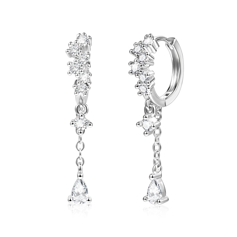 Sterling Silver Drop Dangle Earrings Cubic Zirconia Teardrop Hoop Dangle