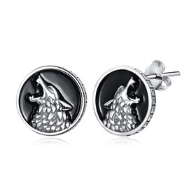 Wolf Earrings for Men Women 925 Sterling Silver Wolf Stud Earrings Viking Jewelry Gift