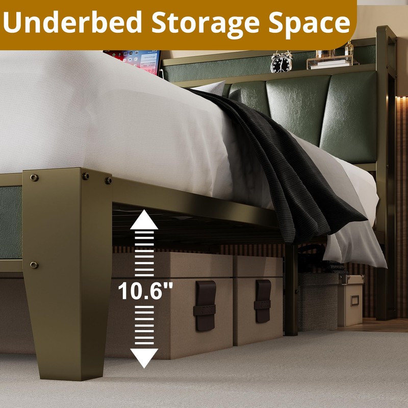 LIKIMIO Twin Bed Frame, Storage Headboard with Charging Station, Solid