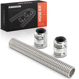 A-Premium 12" Universal Flexible Radiator Hose - Stainless Steel Water Hoses Adapter Coolant Hose Kit - with 2Pcs Polished Aluminum Caps (4 Clamps) Silver