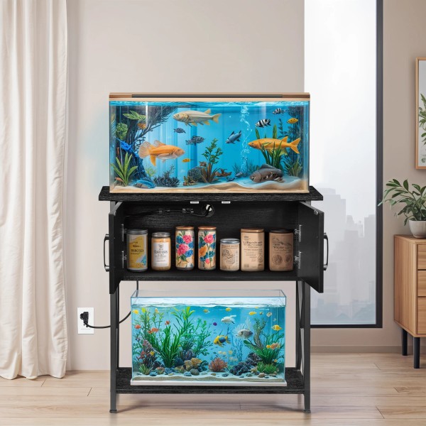 SEGAWE Fish Tank Stand w/ Charging Station Metal Frame Aquarium