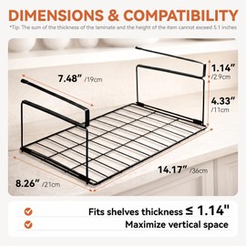 KOVOSCH Under Shelf Basket, 15" Metal Under Shelf Storage, Space Saving Cabinet Organizers and Storage for Kitchen Pantry, Bookshelf, Cabinet, Bathroom,Black