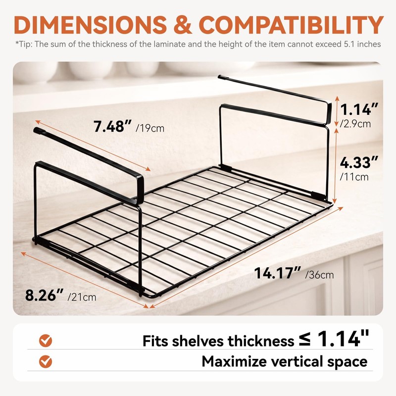 KOVOSCH Under Shelf Basket, 15" Metal Under Shelf Storage, Space