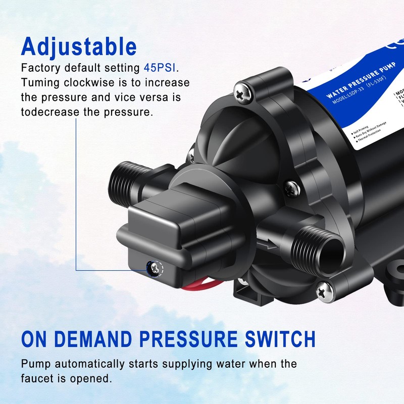 TDRFORCE 12V DC RV Fresh Water Pump 4 GPM Pressure