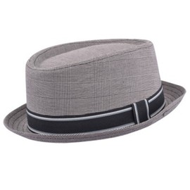 MAZ Unisex Cotton Blend Pork Pie Hat with Stripey Band (S/M(57CM), Light Grey)