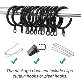 WANLIAN 50 pcs Metal Curtain Rings with Eyelet,1-1/4 inch Inner Diameter,Fits Up to 1 Inch Rod, Black(1-1/4in 50pcs)