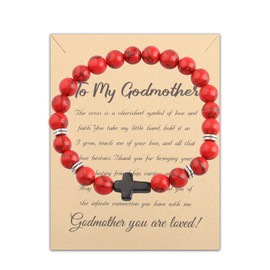 FUSTMW Godmother Bracelet Gifts Religious Jewelry Christening Gifts Baptism Gifts for Godmothers Birthday Gifts from Godchild (GM BR red)