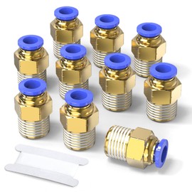 TAILONZ PNEUMATIC Male Straight 10mm Tube OD x 1/4 Push to Connect PT Thread Fitting PC10-02 (Pack of 10)