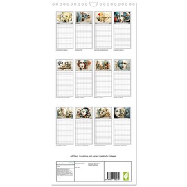 Familienplaner 2025 - Art Deco. Kubismus und surreal inspirierte Collagen mit 5 Spalten (Wandkalender, 21 cm x 45 cm), CALVENDO