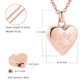 InfuMemo Pet Heart Cremation Jewelry For Ashes For Dog/Cat Paw Stainless Steel Memorial Locket Urn Necklace Paw Print Pet Heart Urn Necklace Memorial Keepsake Jewelry Ashes