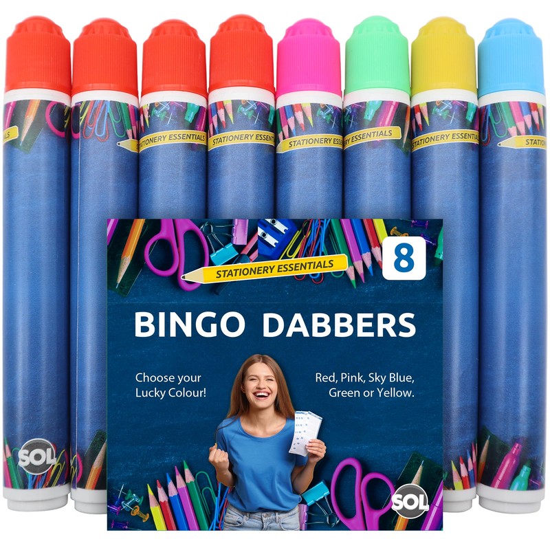 SOL 8pk Bingo Dabbers, Assorted Colour Pack, Fast-Drying Ink, Easy-Grip