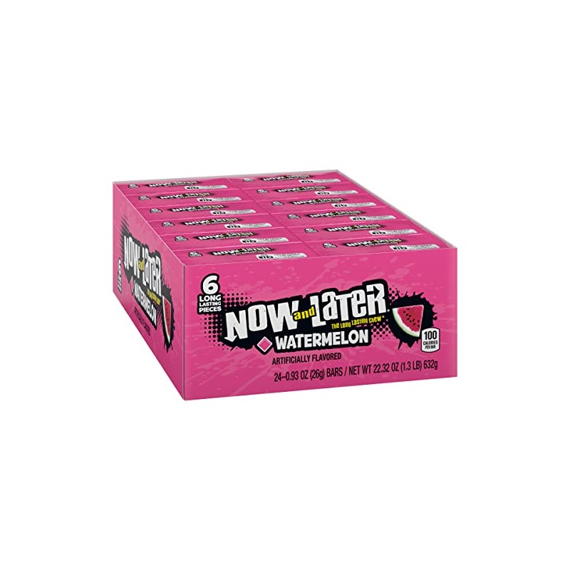 Now and Later Candy, Watermelon Flavor, 0.93 Ounce Bars (Pack
