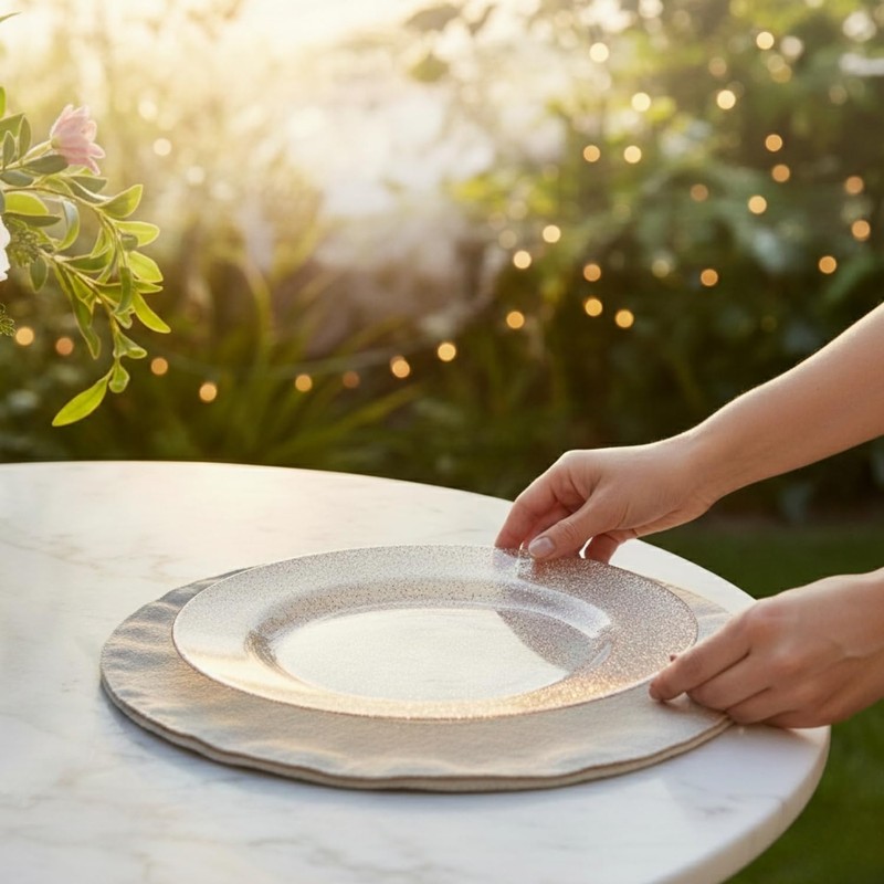 Lillian Collection Glitter Rose Gold Premium Round Dinner Plates -