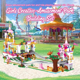 WinGift 711 Piece Friends Roller Coaster Building Set, Girls Creative Amusement Park Building Blocks Kit,STEM Princess Castle | Pink Playground Park Model Construction Set for Boy and Girl Ages 6 7 8+