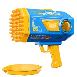 UckPure Bubble Gun Bazooka for Kids Toddlers, Upgraded 125-Hole Bubble Machine Blaster with Bubble Solution & Led, Outdoor Party Birthday Beach Toys for Toddlers Boys Girls, Blue