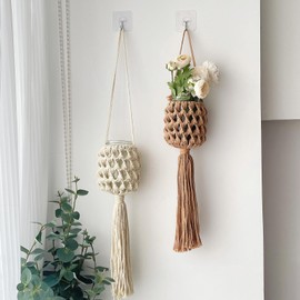 OHESTIA Hanging Planters for Indoor Plants - Small Hanging Planter Basket with Glass Pot, Macrame Boho Home Garden Decor Plant Hanger Outdoor Hanging Flower Basket (Pink)