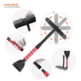 EHDIS Ice Scraper Car Kit - Ice Scraper Car with Broom and Squeegee Car, Ice Scraper Removable with Ergonomic Foam Handle, Windscreen Scraper Car for Glass, for Car, SUV, Truck, Windscreen
