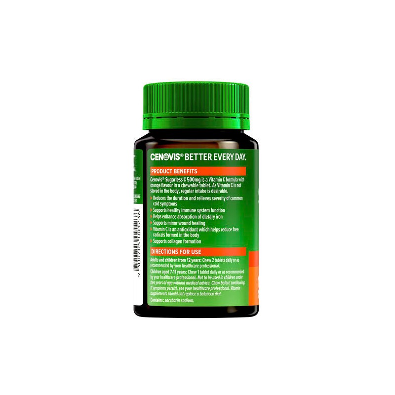 Cenovis Sugarless C 500mg Orange Flavour 100 Chewable Tablets