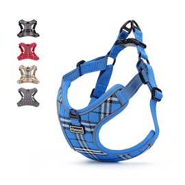 Elevant Dog Harness Adjustable, Step-in Reflective Breathable Harness, Soft Padded Lightweight Vest Harness with Front Clip Escape Proof Easy Control for Outdoor Walking Training (L, Blue Plaid)