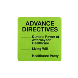 Carstens Medical Stickers – Advance Directives, Power of Attorney, Living Will, Healthcare Proxy Labels for Medical Charts, Green and Black, Roll of 100 Patient Chart Labels, W2.5 x H2.5