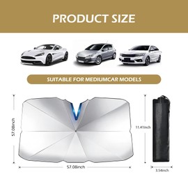 MLY Retractable Windshield Sun Shade, Car Umbrella Sunshade with Heat-Blocking Layer, 55" x 31" Spring-Frame Heat Protection for Car Window Covers, Universal for Cars (Silver #Opening Design)